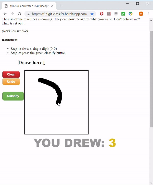 Application that recognizes digits that a user draws in a canvas window