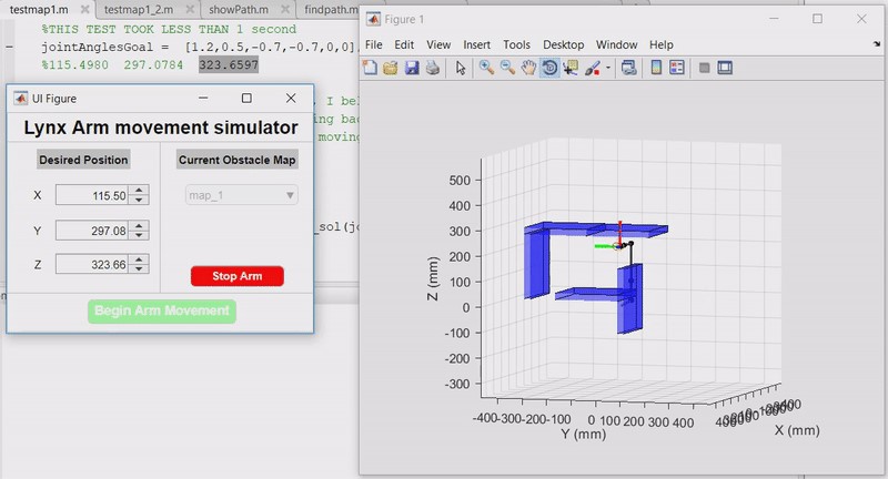 Application that displays the path a virtual robotic arm takes to reach a position specified by the user